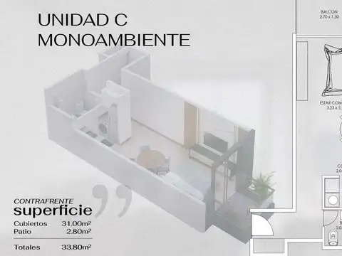 Departamento Monoambiente con 1 baño