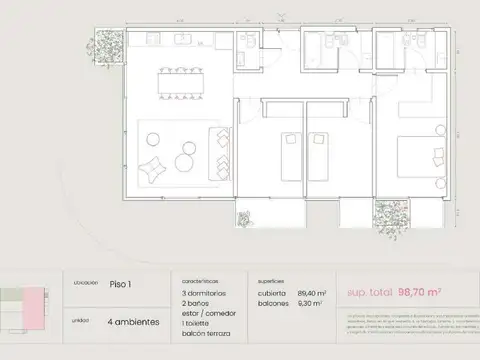 Departamento en Venta de 4 ambientes