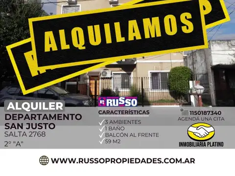 Alquiler departamento 3 ambientes San Justo