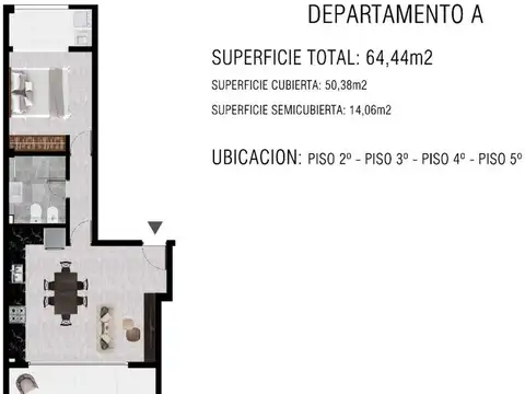 Departamento en Venta de 3 ambientes