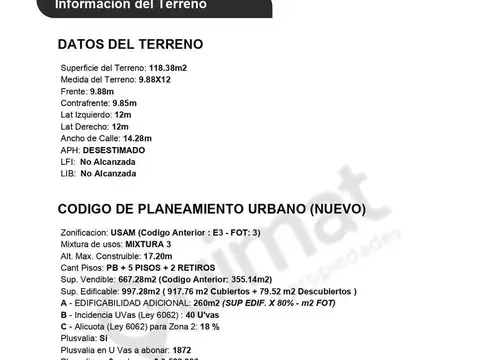 Terreno en Venta de 118,0 m2