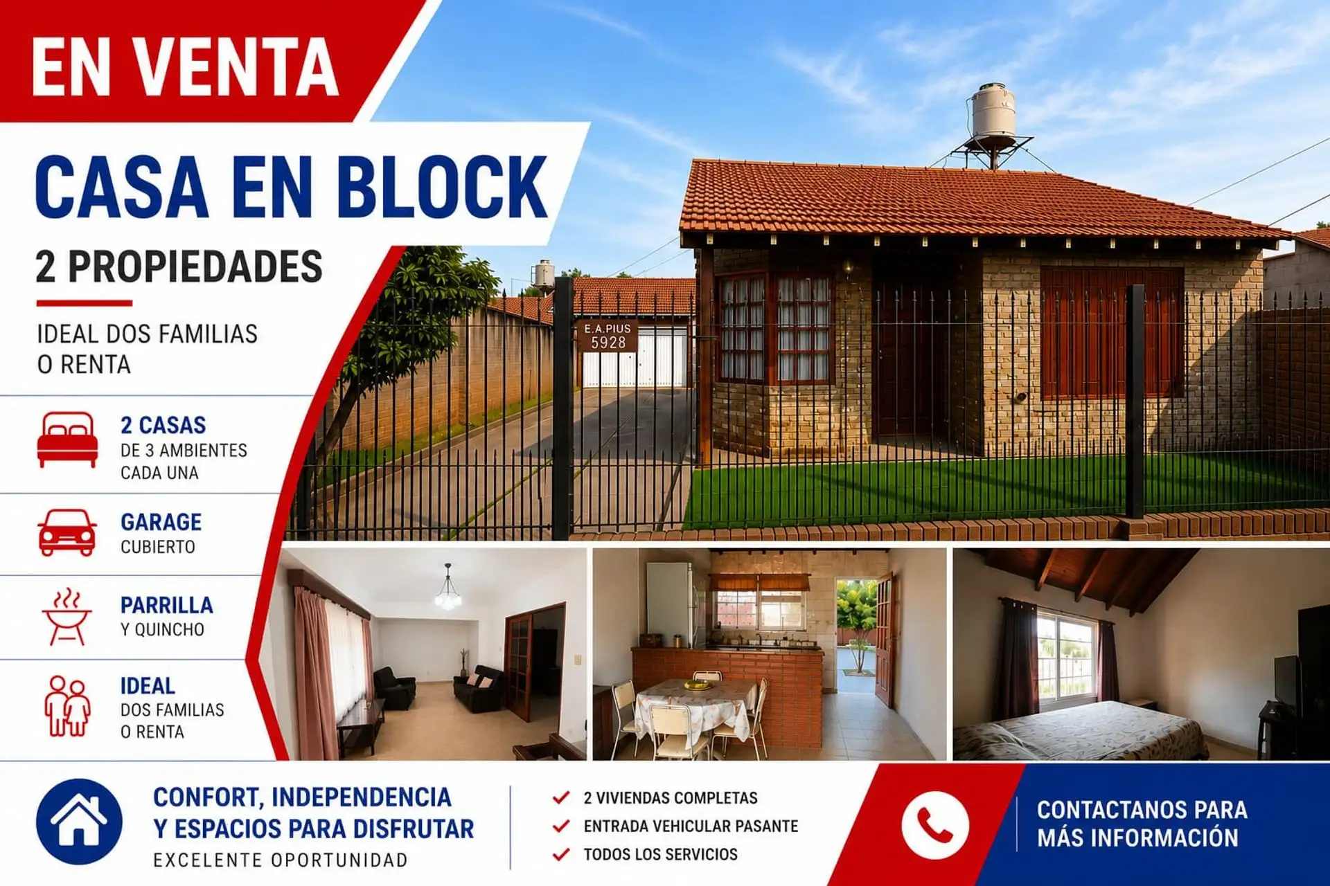 Venta de casa en block - 2 casas de 3 amb.