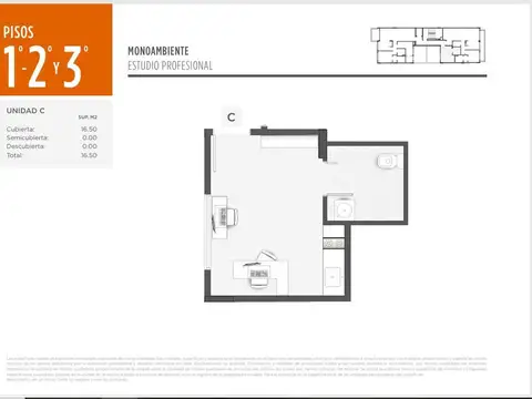 Departamento Monoambiente con 1 baño