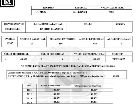 VENTA TERRENO RUTA 101  prox USO RESIDENCIAL