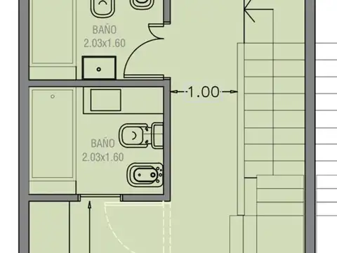 Depto Tipo Casa 3 ambientes con 2 baños