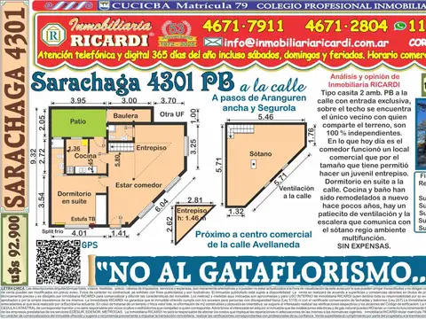NO AL GATAFLORISMO - Tipo casa PB frente entrada indep patio