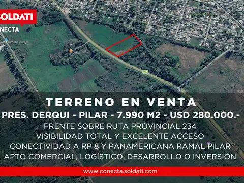 Terreno de 7.990  m2 sobre Ruta 234 en Presidente Derqui