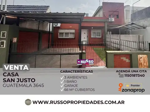 Venta casa 3 ambientes San Justo