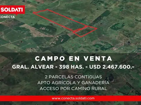 Campo mixto 2 parcelas contiguas de 398 hectáreas en Gral.Alvear
