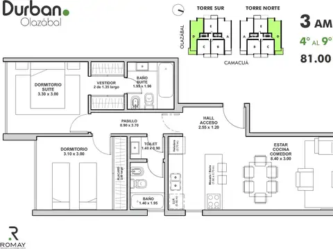 Departamento en Venta de 3 ambientes