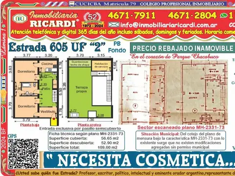 NECESITA COSMETICA robusto PH 3 o 4 amb patio + tza propia 