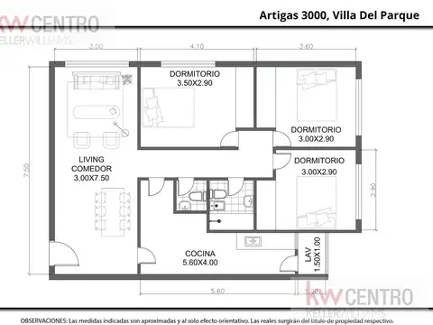 Departamento 4 ambientes con 2 baños
