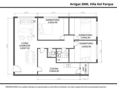 Departamento 4 ambientes con 2 baños
