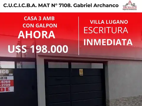 casa en venta 3 ambientes con galpon en villa lugano