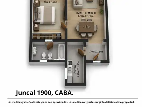 Departamento 2 ambientes con 1 baño