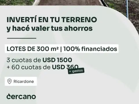 SIN ANTICIPO: 3 CUOTAS DE USD 1.500 + 60 CUOTAS DE USD 360