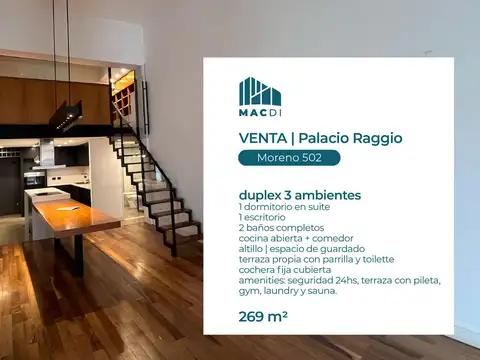 Excelente Dpto. 3 ambientes en Venta en el Palacio Raggio.