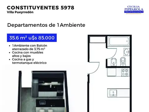 Departamento en Venta de Monoambiente