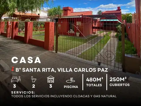 VENTA GRAN CASA 3 DOR Y PILETA.  B° SANTA RITA - VILLA CARLOS PAZ