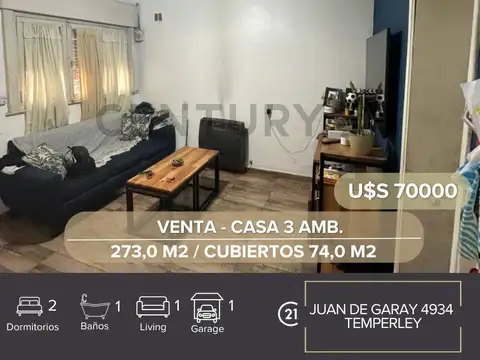 VENTA CASA 3 AMBIENTES TEMPERLEY
