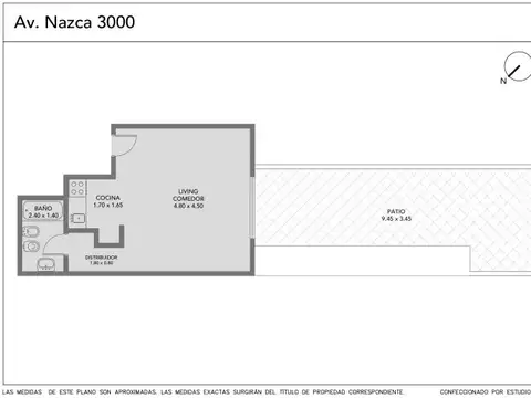 Departamento Monoambiente con 1 baño