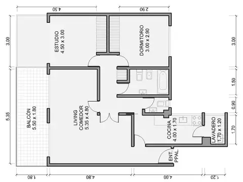 Departamento 3 ambientes con 1 baño
