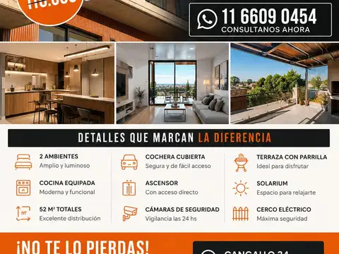 DEPARTAMENTO A ESTRENAR DE 2 AMBIENTES CON COCHERA CUBIERTA