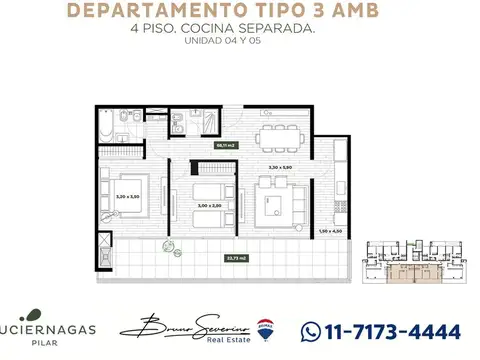 Departamento 3 ambientes con 2 baños