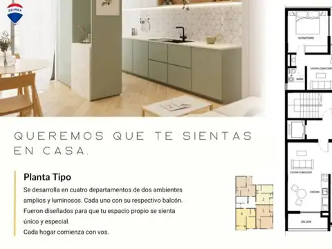 Departamento 2 ambientes con 1 baño