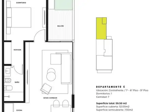 Departamento en Venta de 1 dormitorio