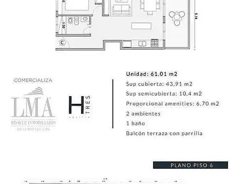 Departamento en Venta de 1 dormitorio