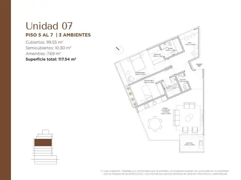 Departamento de 3 ambientes con escritorio en venta en Palermo Hollywood