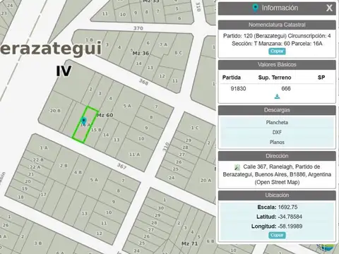 LOTE EN VENTA DE 665 MTS2 EN EL CASCO DE RANELAGH