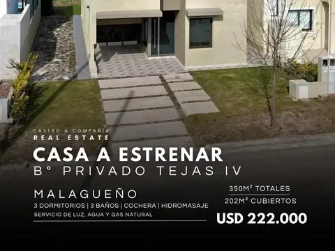 Venta Casa De Categoría A Estrenar de 2 Dormitorios En Barrio Cerrado Tejas IV - Malagueño