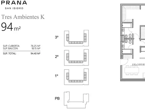 Departamento 3 ambientes con 2 baños