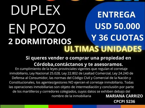 Se vende dúplex 2 Dormitorios en docta en pozo