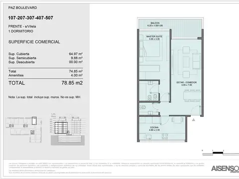 Departamento en Venta de 1 dormitorio