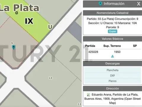 Terreno en Venta 46  mts Fondo