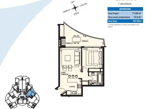 Departamento 2 ambientes con 1 baño