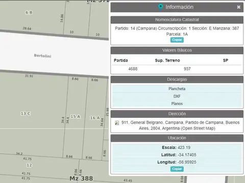Lote residencial en Bertolini y Belgrano