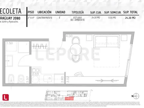 Departamento Monoambiente con 1 baño