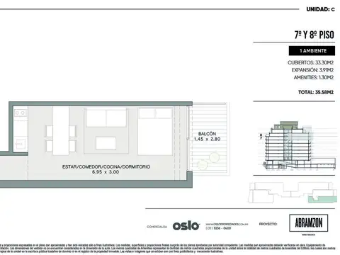 Departamento en venta de 1 ambiente en Barrio Norte de 35m2