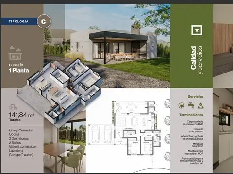 Casa 3 ambientes con 2 baños