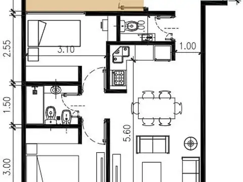Departamento 3 ambientes con 1 baño