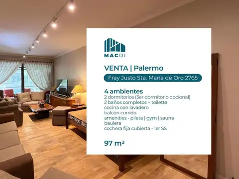 Excelente Dpto. 4 ambientes en Venta con cochera en Palermo.