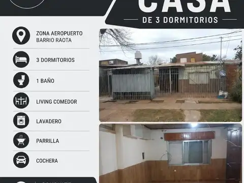 B° Raota. Se vende casa de 3 dormitorios