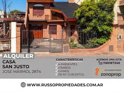 Alquiler de Casa 4 Ambientes - San Justo