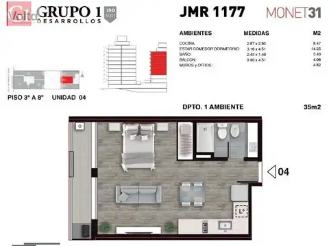Departamento en Venta en Centro, USD 64.000