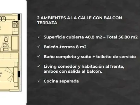 Departamento en Venta de 1 dormitorio