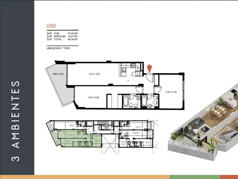 Departamento en Venta en Palermo, USD 286.900
